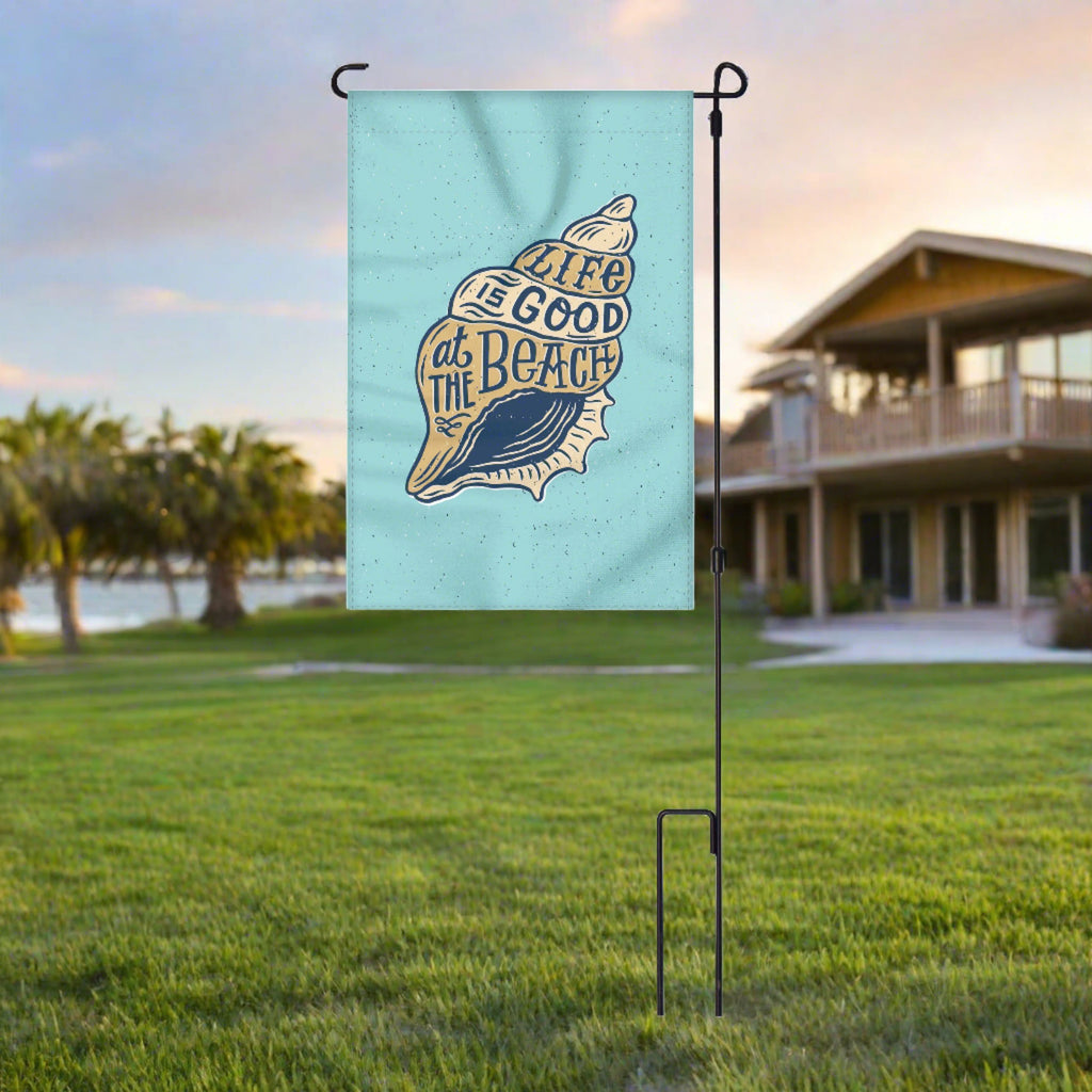 Lawn Yard Decor Double Sided Flag 14-Inch x 22-Inch with Pole - Life is Good at the Beach