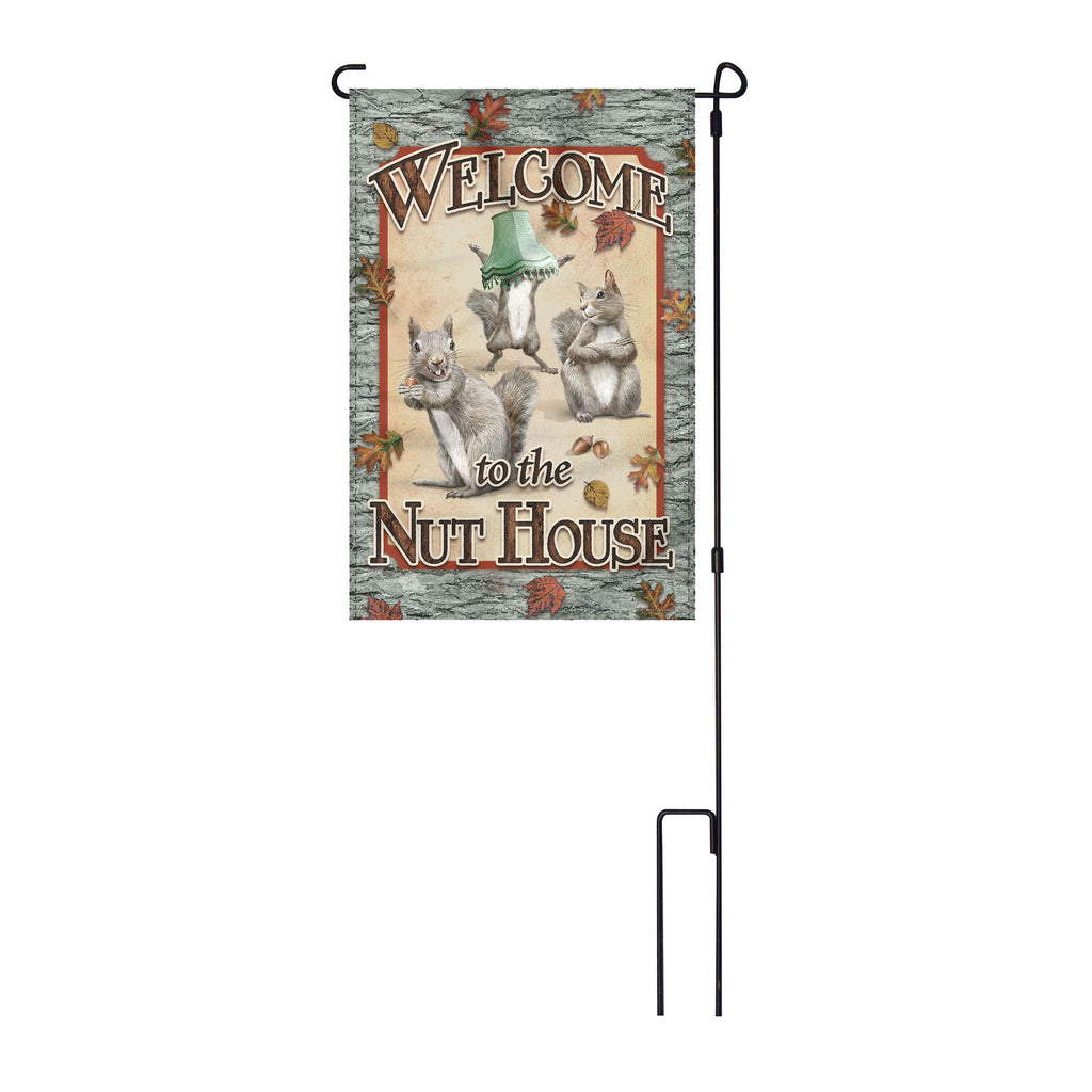 Lawn Yard Decor Double Sided Flag 14-Inch x 22-Inch with Pole - Welcome To the Nut House