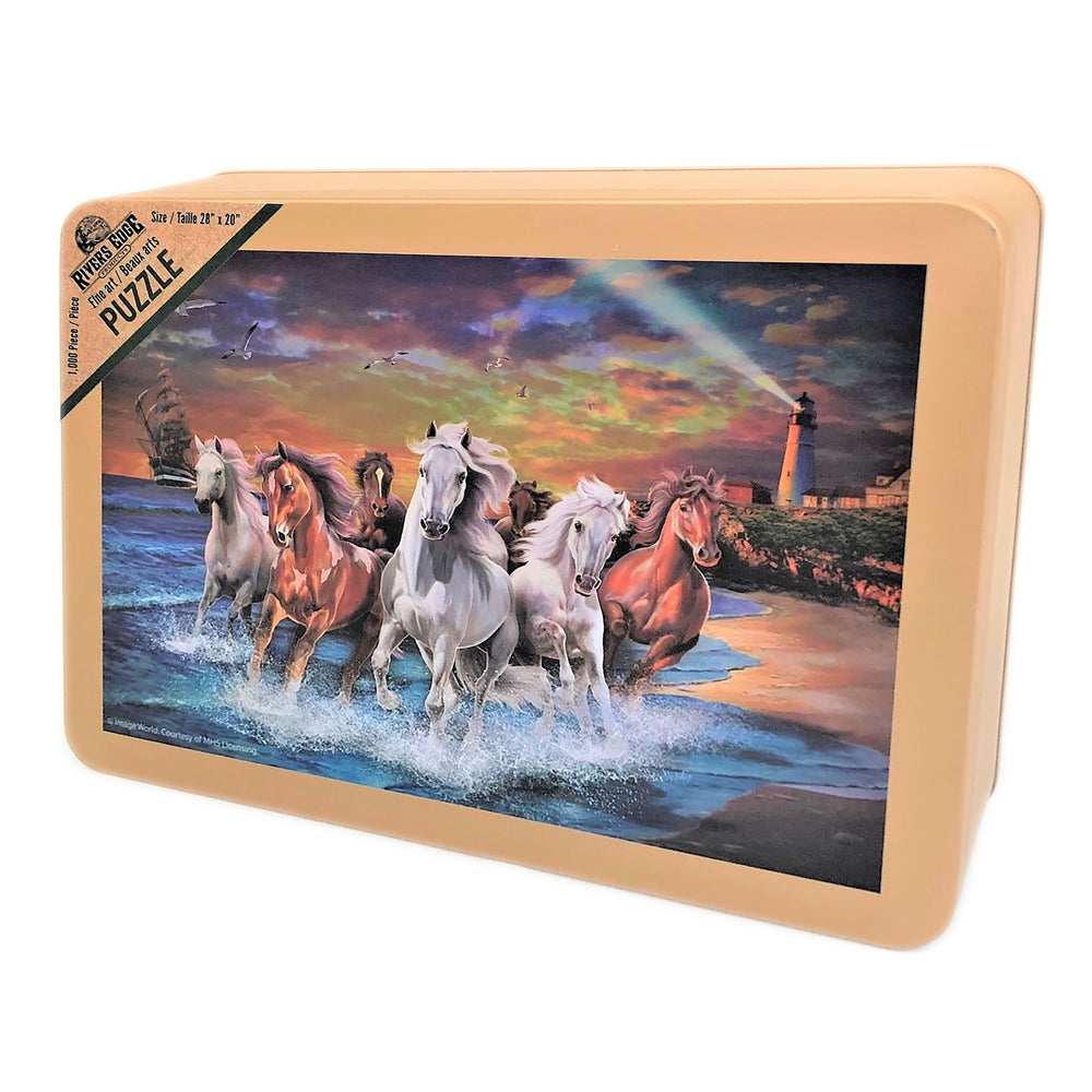 Puzzle In Tin 1000 Piece Horses On Seashore