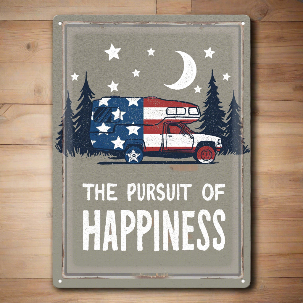 Metal Tin Signs, Funny, Vintage, Personalized 12-Inch x 17-Inch - The Pursuit of Happiness