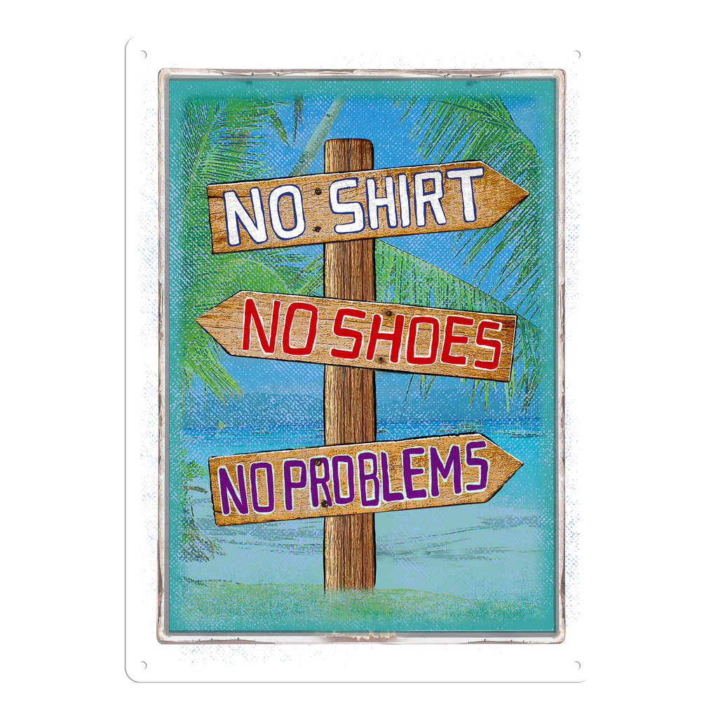 Metal Tin Signs, Funny, Vintage, Personalized 12-Inch x 17-Inch - No Shirt, No Shoes, No Problem