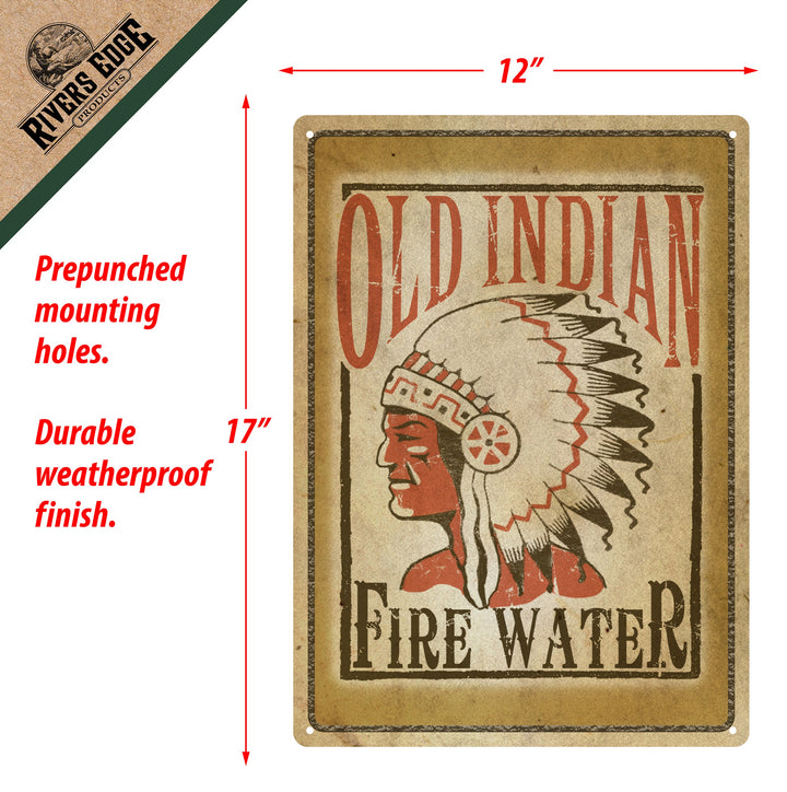 Tin Sign 12In X 17In Old Indian Fire Water