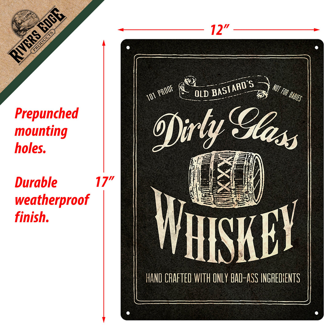 Metal Tin Signs Funny Vintage Personalized 12 Inch X 17 Inch Dirty Glass Whiskey
