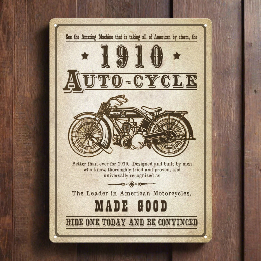 Tin Sign 12In X 17In 1910 Auto Cycle