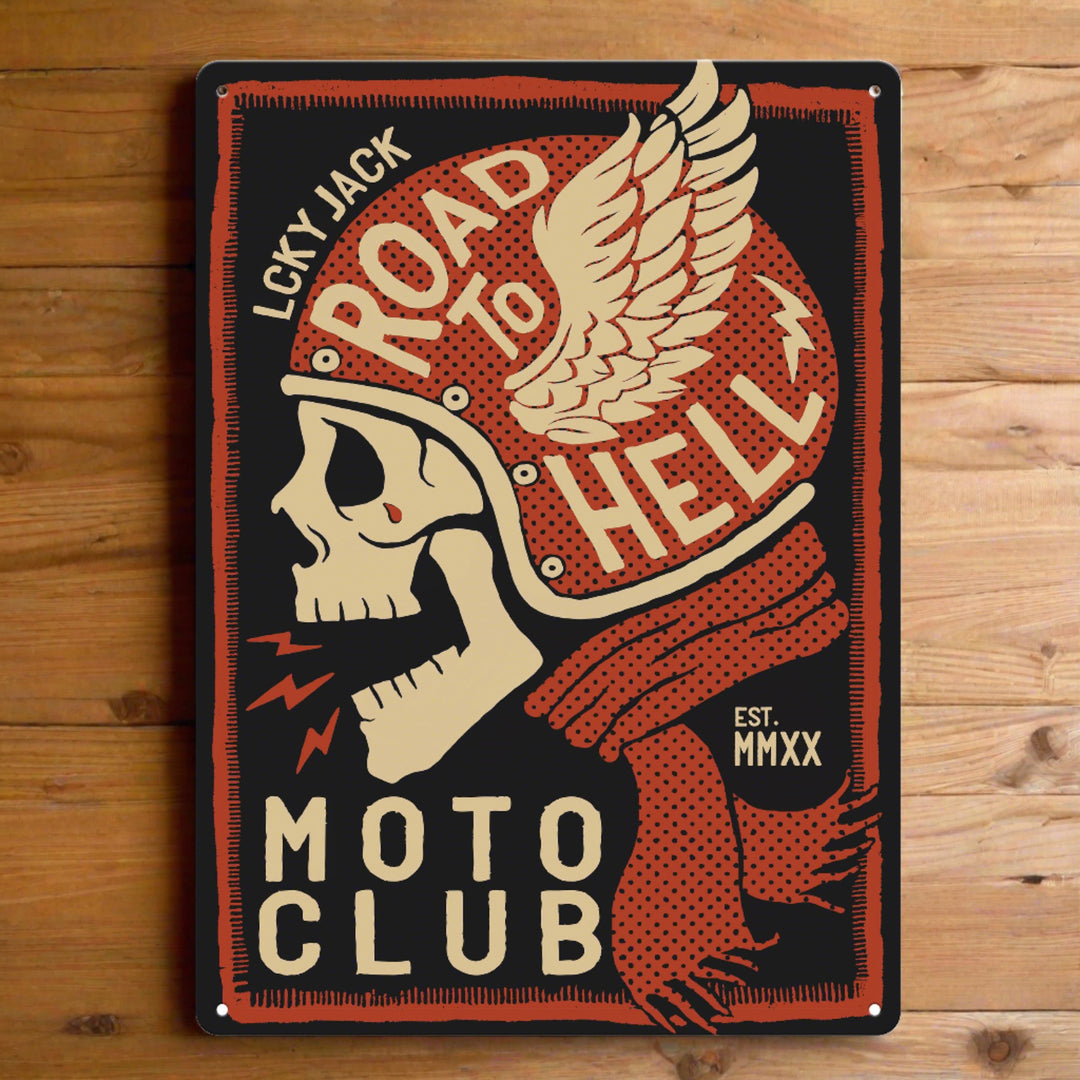 Tin Sign 12In X 17In Skull Moto Club