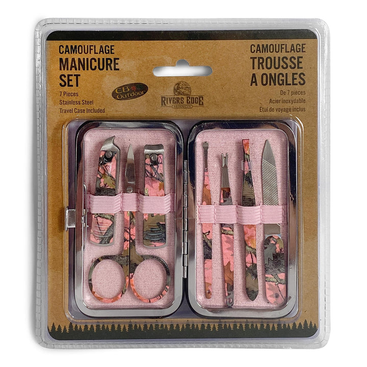 Manicure Set 7 Piece Travel Size Pink Camouflage