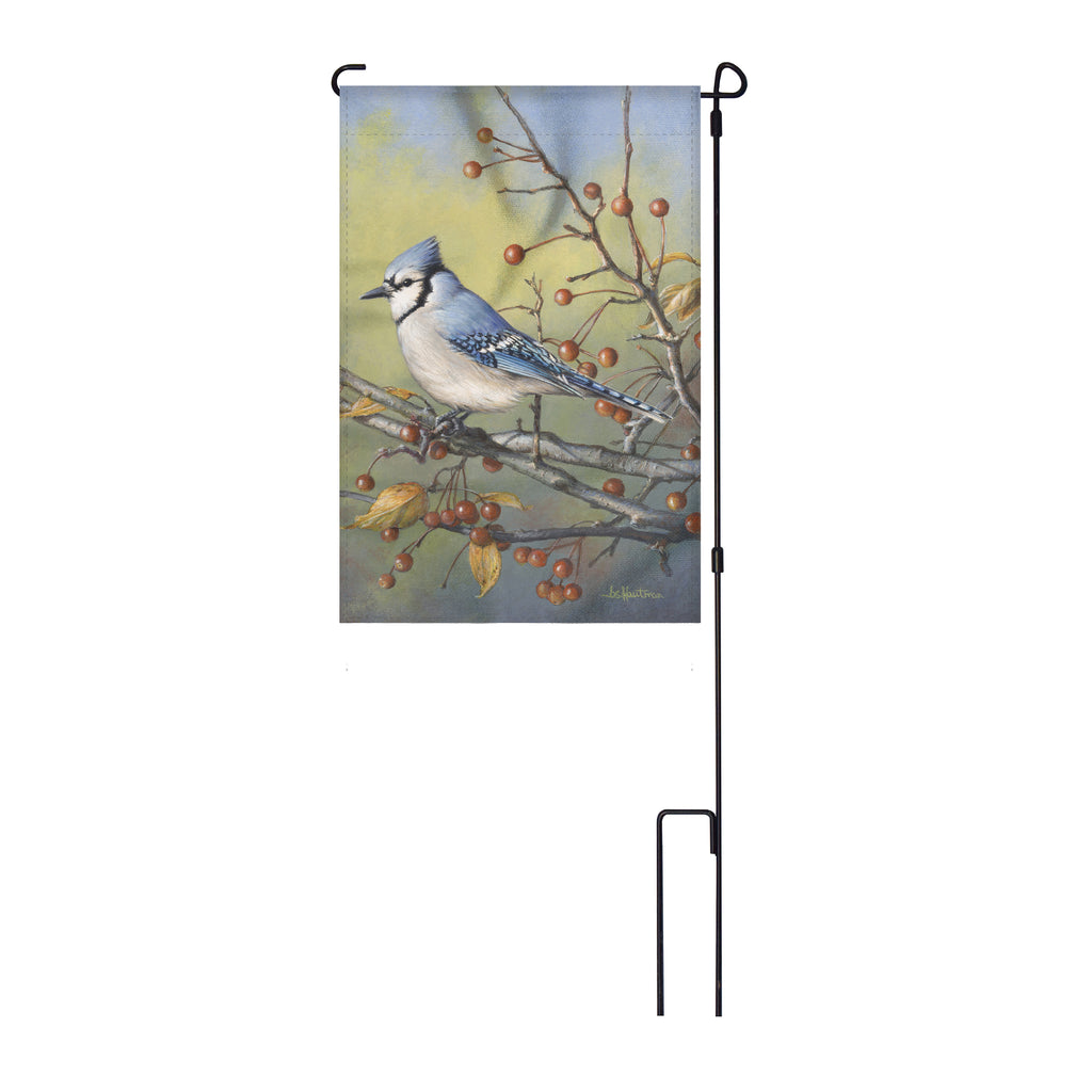Lawn Yard Decor Double Sided Flag 14-Inch x 22-Inch with Pole - Bluejay and Crabtree