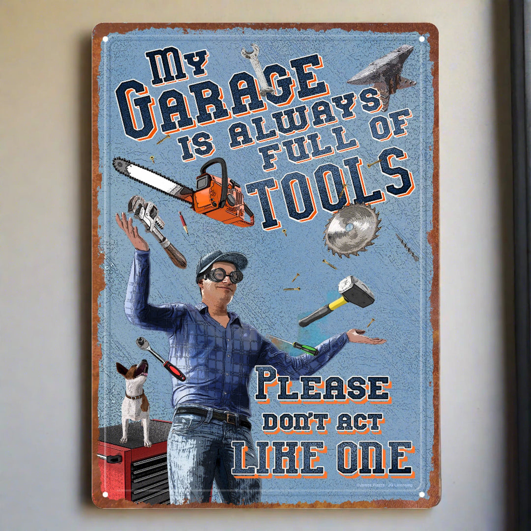 Tin Sign 12In X 17In Garage Tools