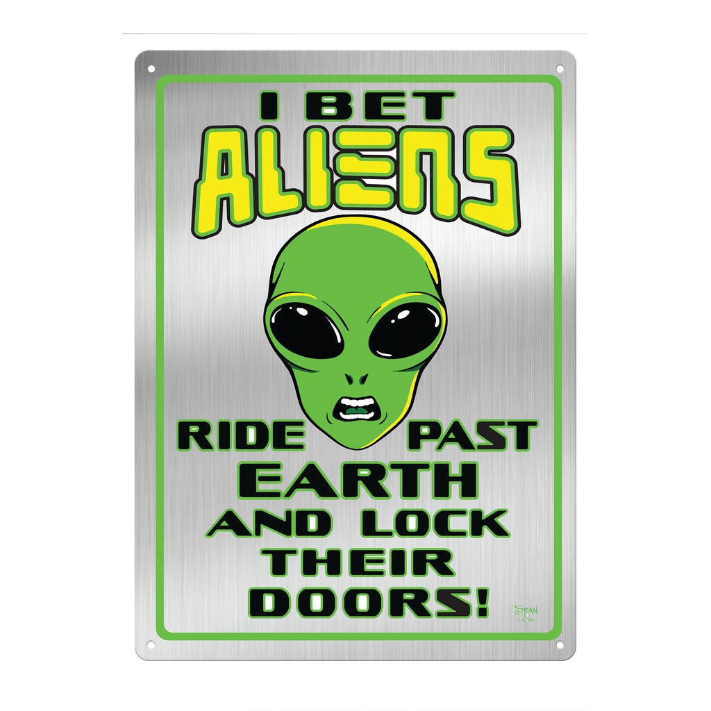 Metal Tin Signs, Funny, Vintage, Personalized 12-Inch x 17-Inch - Aliens Lock Doors