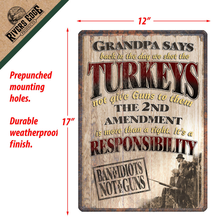 Metal Tin Signs Funny Vintage Personalized 12 Inch X 17 Inch Grandpa Says Ban Idiots Not Guns