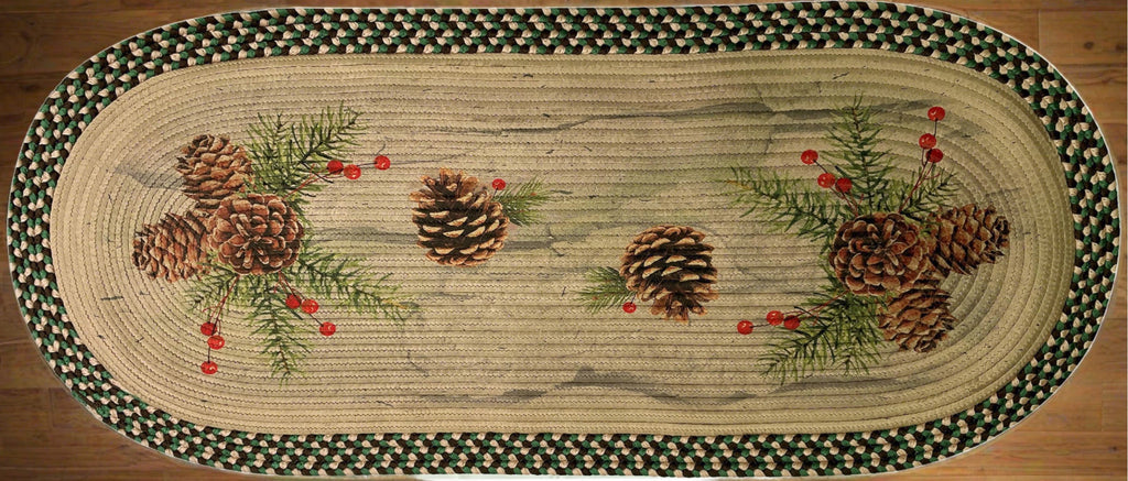 Braided Rug 48-inch Oval - Pine Cone and Berries