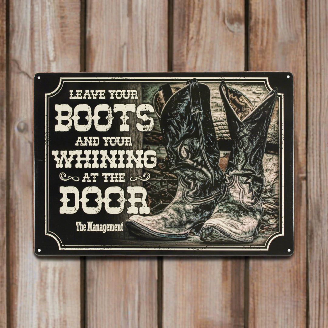 Metal Tin Signs Funny Vintage Personalized 12 Inch X 17 Inch Boots And Whining At Door