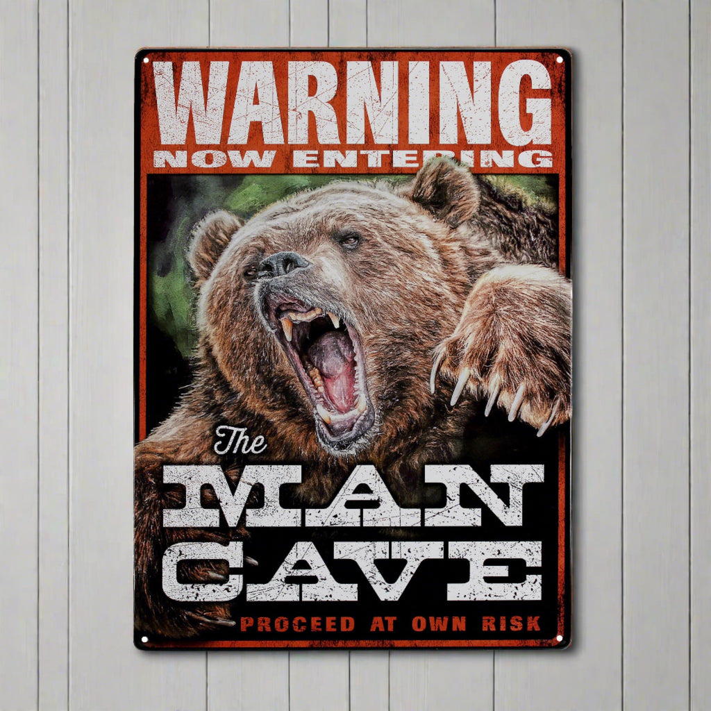 Metal Tin Signs, Funny, Vintage, Personalized 12-Inch x 17-Inch - Warning Man Cave