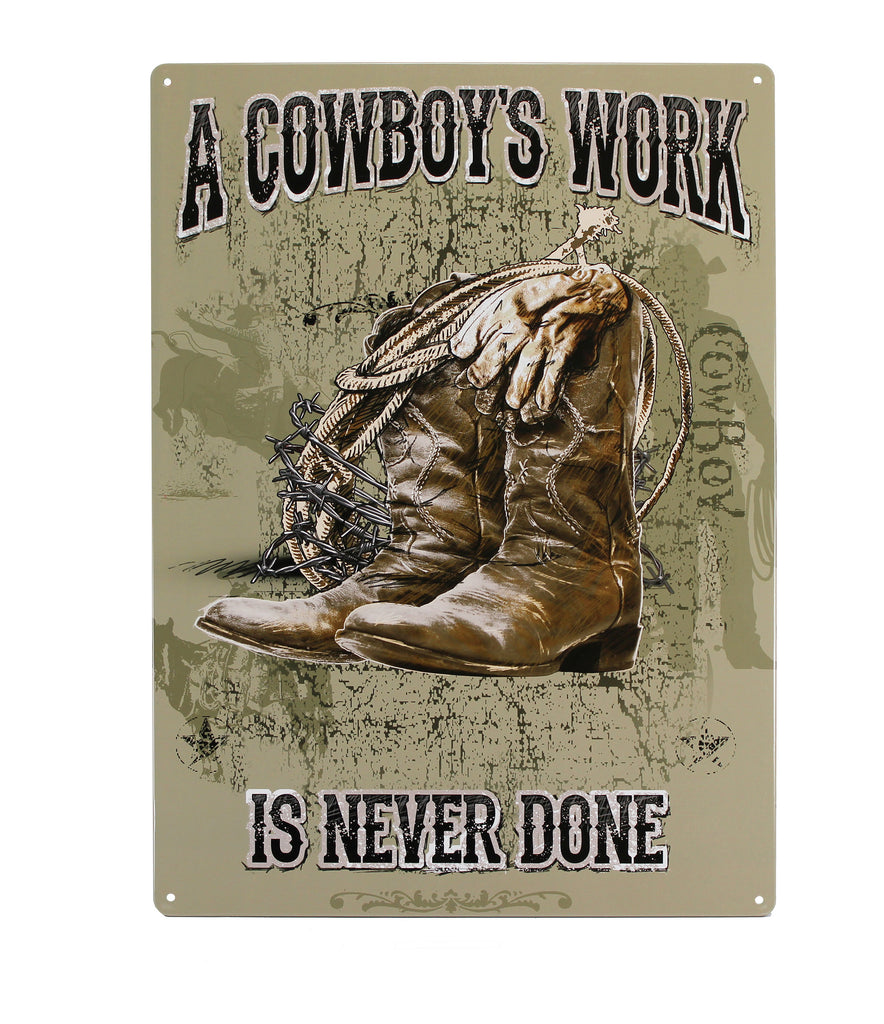 Metal Tin Signs, Funny, Vintage, Personalized 12-Inch x 17-Inch - Cowboys Work