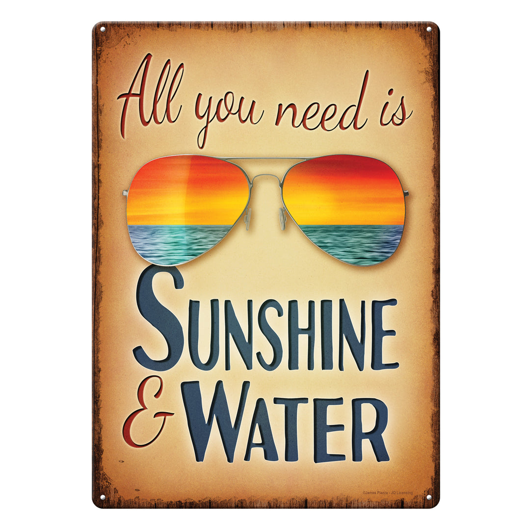 Tin Sign Sunshine And Water Weatherproof With Pre Punched Holes For Hanging 12 By 17 Inches