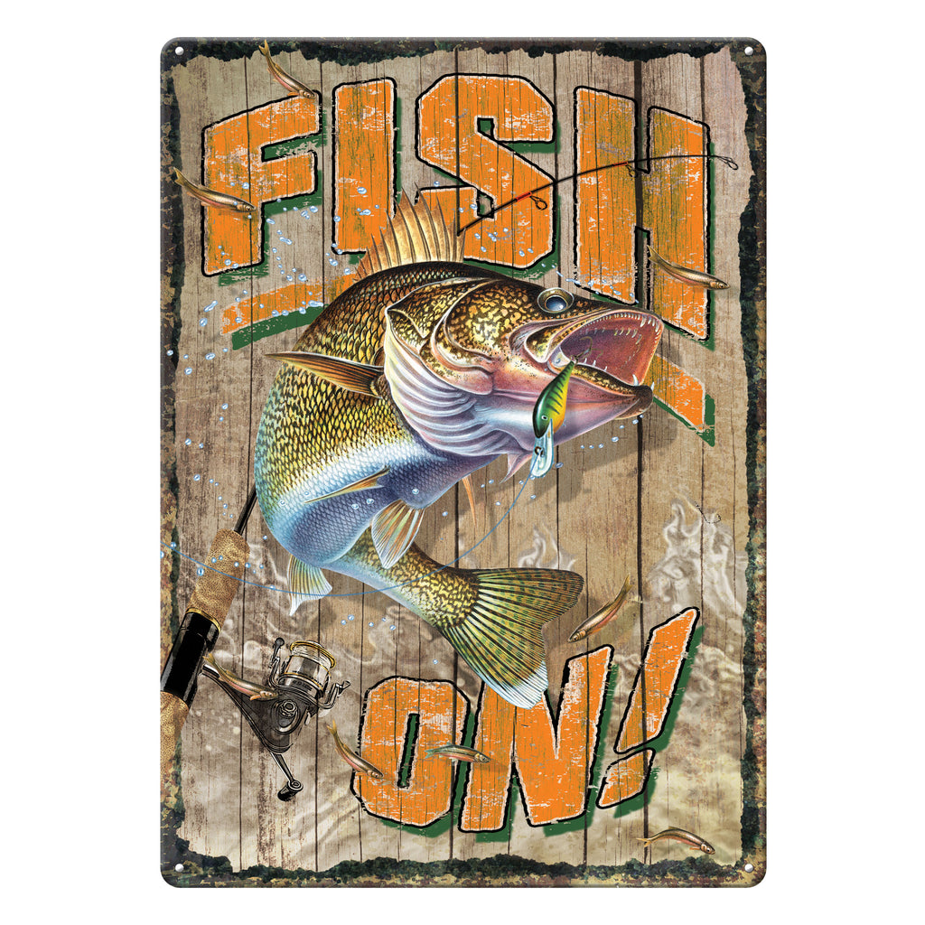 Metal Tin Signs, Funny, Vintage, Personalized 12-Inch x 17-Inch - Fish On