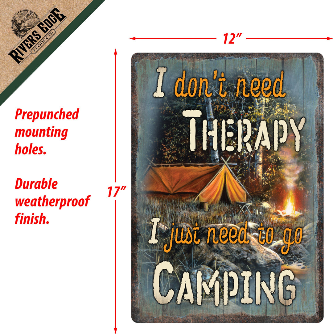 Tin Sign Therapy Camping Weatherproof With Pre Punched Holes For Hanging 12 By 17 Inches