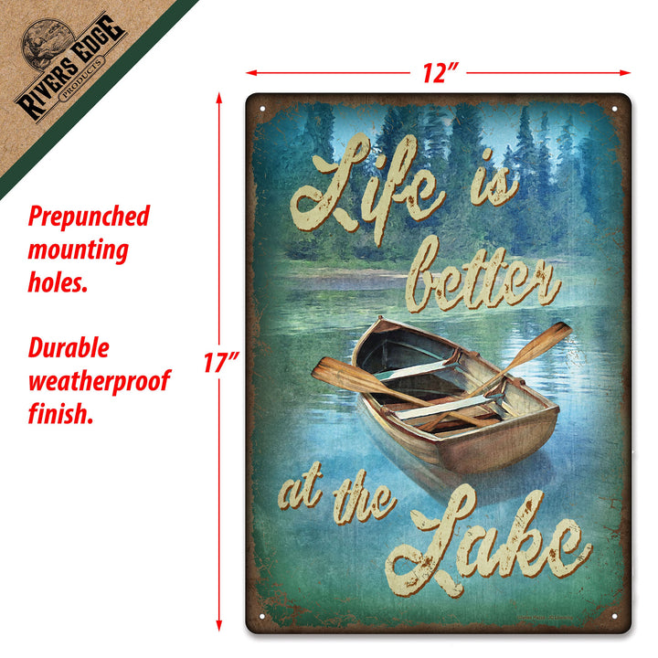 Tin Sign Life Better At Lake Weatherproof With Pre Punched Holes For Hanging 12 By 17 Inches