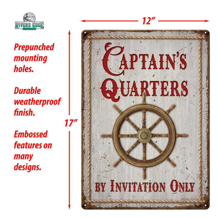 Tin Sign Captains Quarters Weatherproof With Pre Punched Holes For Hanging 12 By 17 Inches