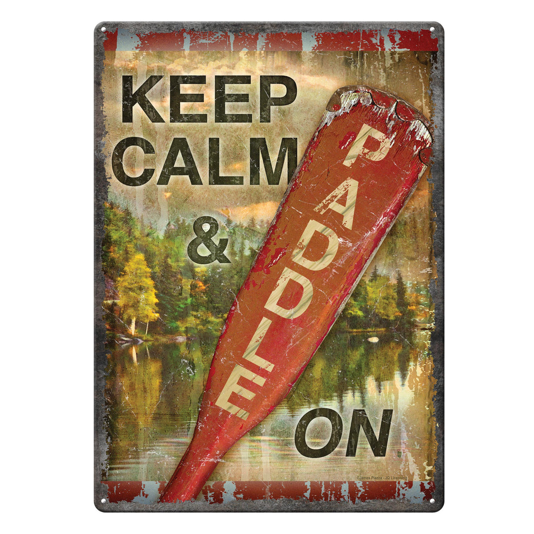 Tin Sign Keep Calm Paddle On Weatherproof With Pre Punched Holes For Hanging 12 By 17 Inches