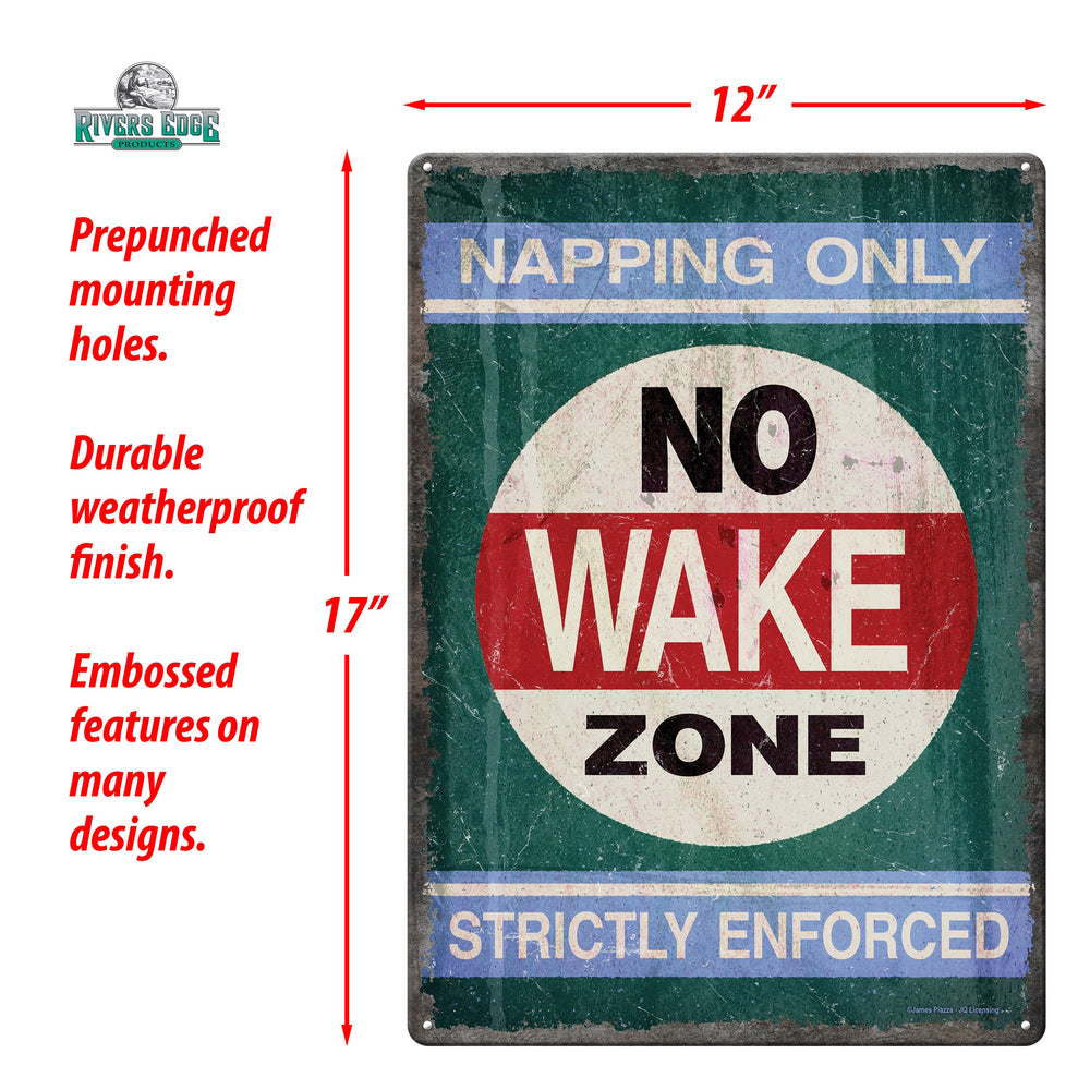 Tin Sign No Wake Zone Weatherproof With Pre Punched Holes For Hanging 12 By 17 Inches