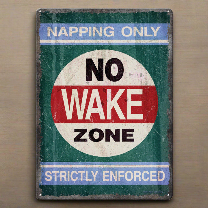 Tin Sign No Wake Zone Weatherproof With Pre Punched Holes For Hanging 12 By 17 Inches