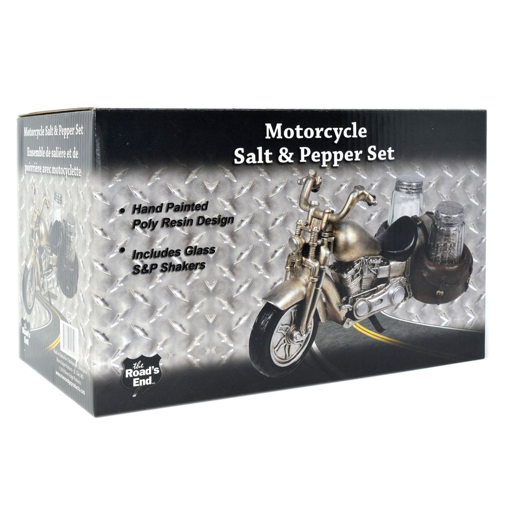 Salt And Pepper Shakers Motorcycle Poly Resin And Glass Matching Set