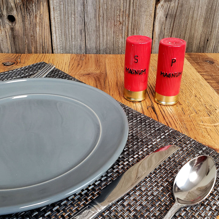 Salt And Pepper Shakers Shotgun Shells Red Ceramic Matching Set