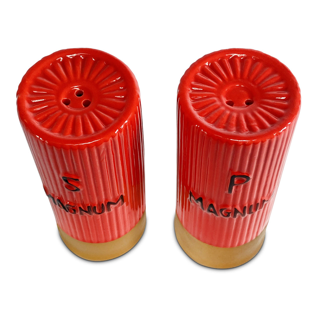 Salt And Pepper Shakers Shotgun Shells Red Ceramic Matching Set