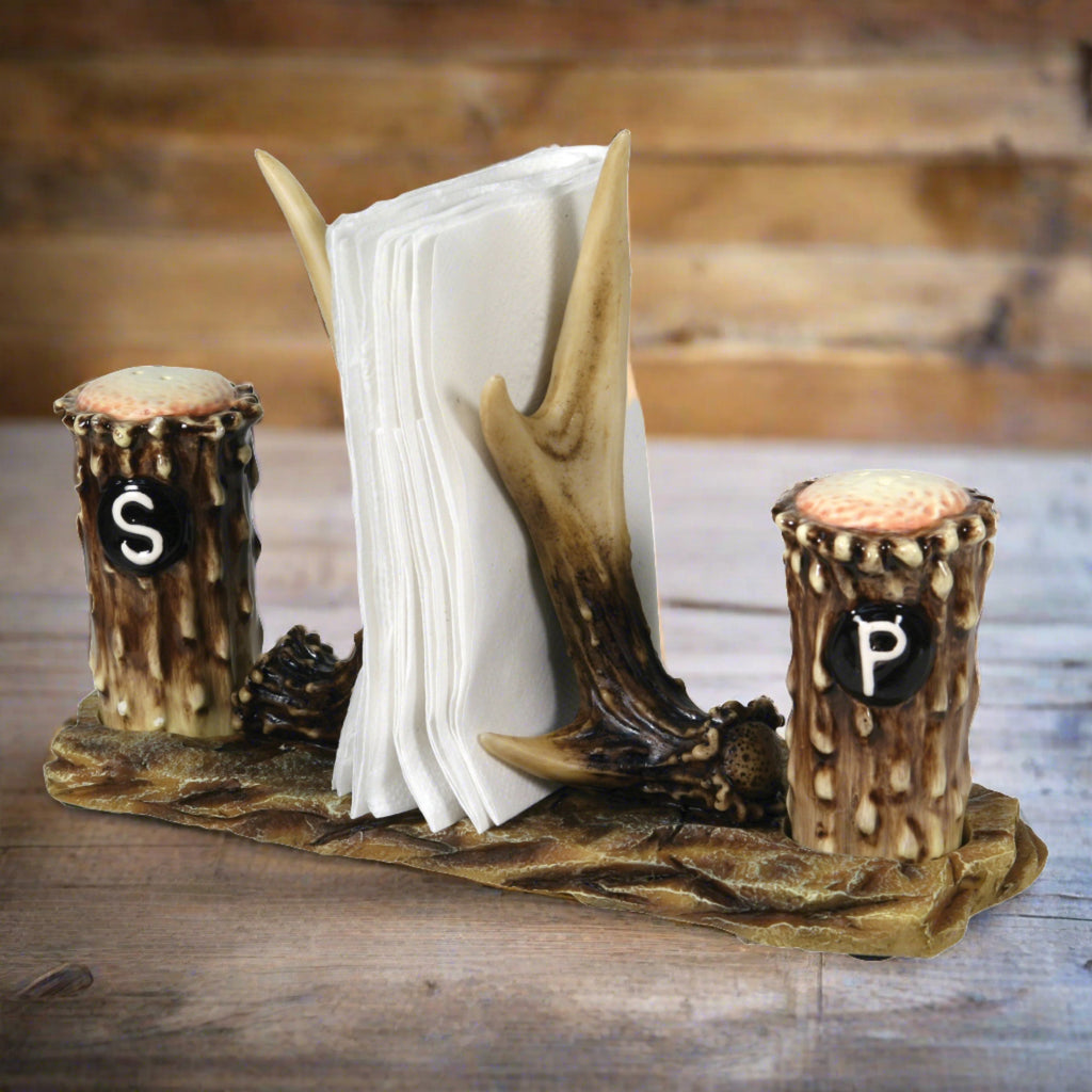 Salt And Pepper Shakers Deer Antlers Napkin Holder Ceramic Matching Set