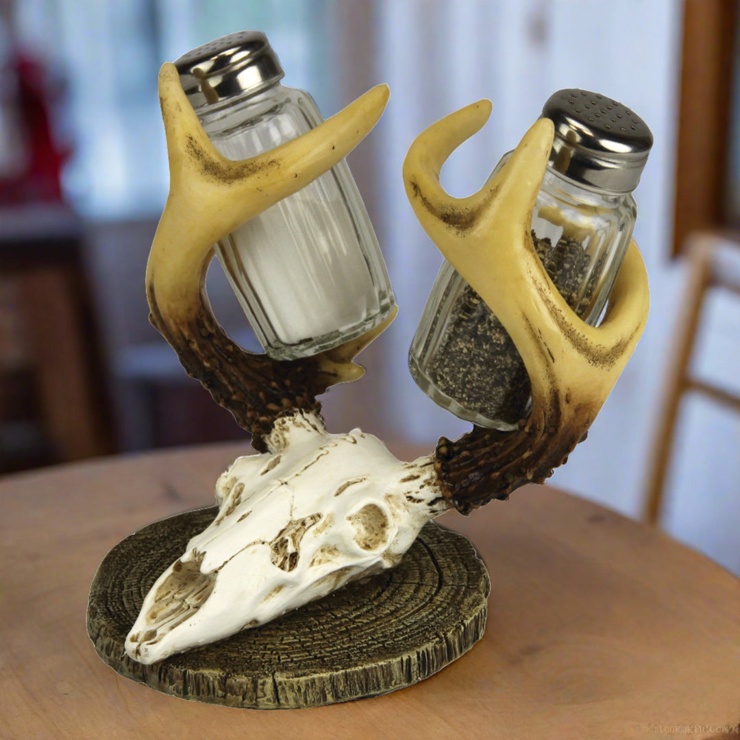 Salt And Pepper Shakers Euro Deer Antlers Poly Resin And Glass Matching Set