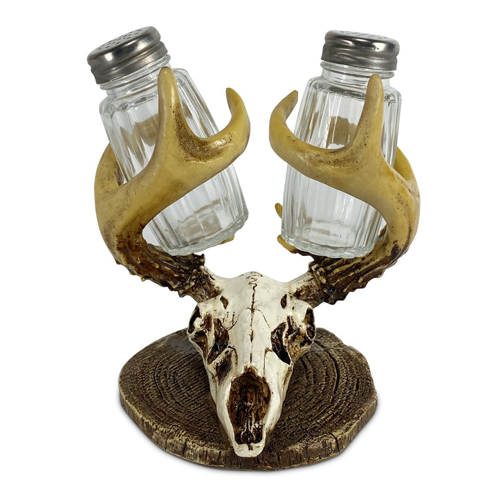 Salt And Pepper Shakers Euro Deer Antlers Poly Resin And Glass Matching Set