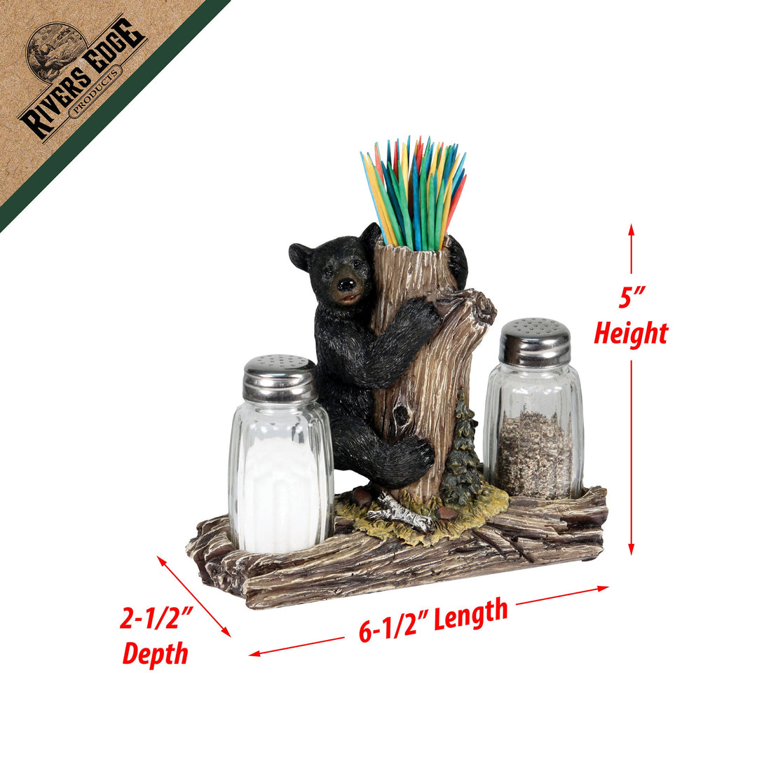 Salt And Pepper Shakers Bear Candle Or Toothpick Holder Poly Resin And Glass Matching Set