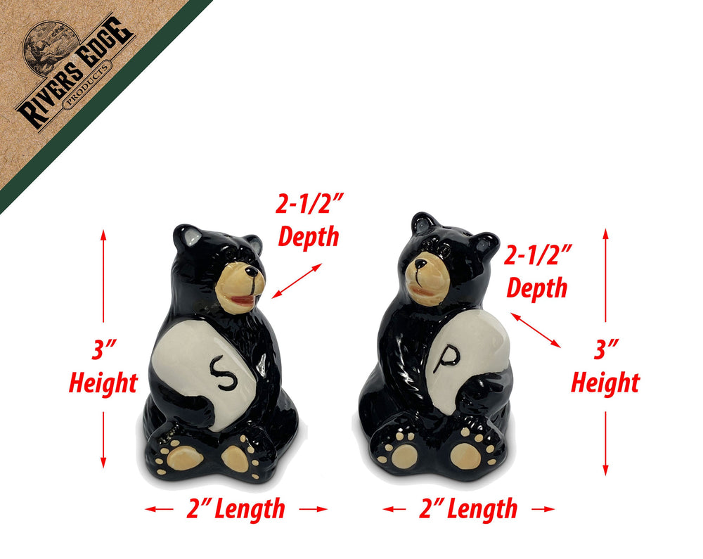 Salt And Pepper Shakers Black Bear Holding Ceramic Matching Set