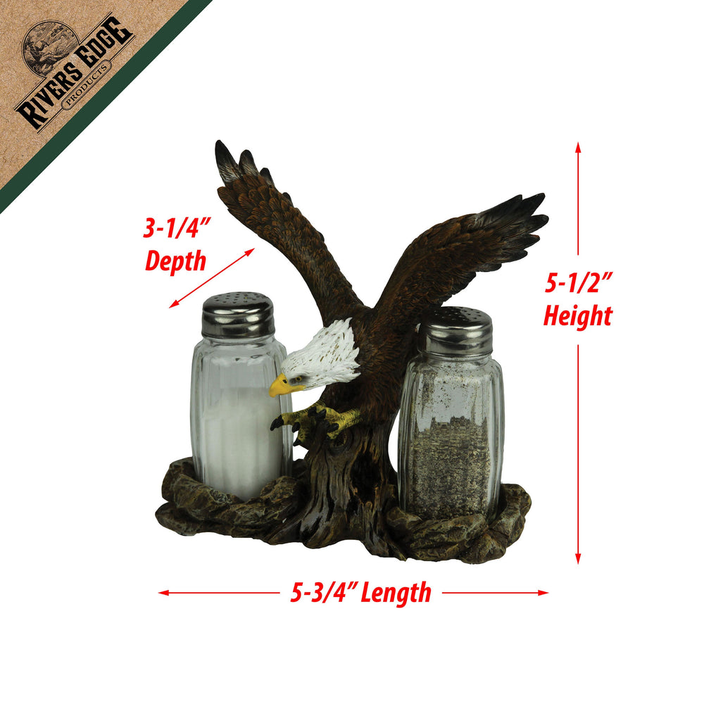 Salt And Pepper Shakers Eagle Poly Resin And Glass Matching Set