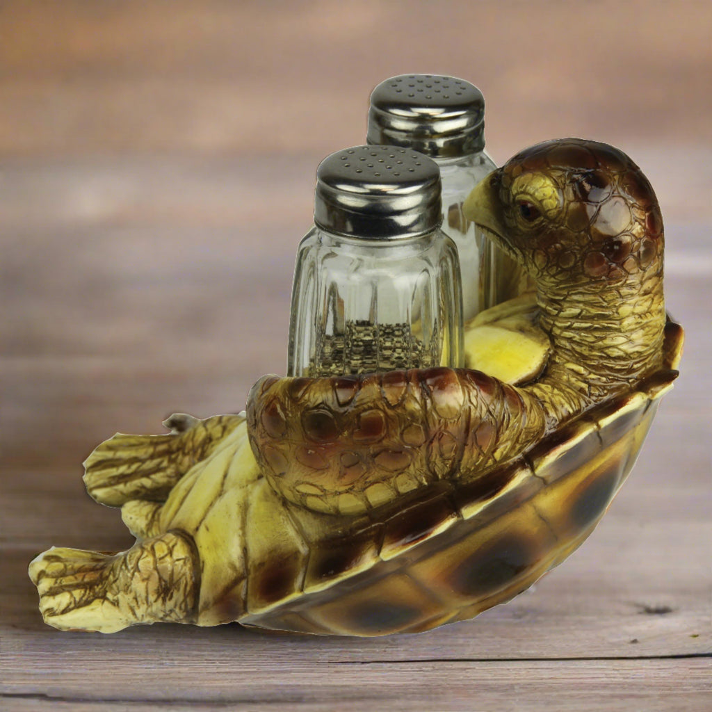 Salt And Pepper Shakers Sea Turtle Poly Resin And Glass Matching Set