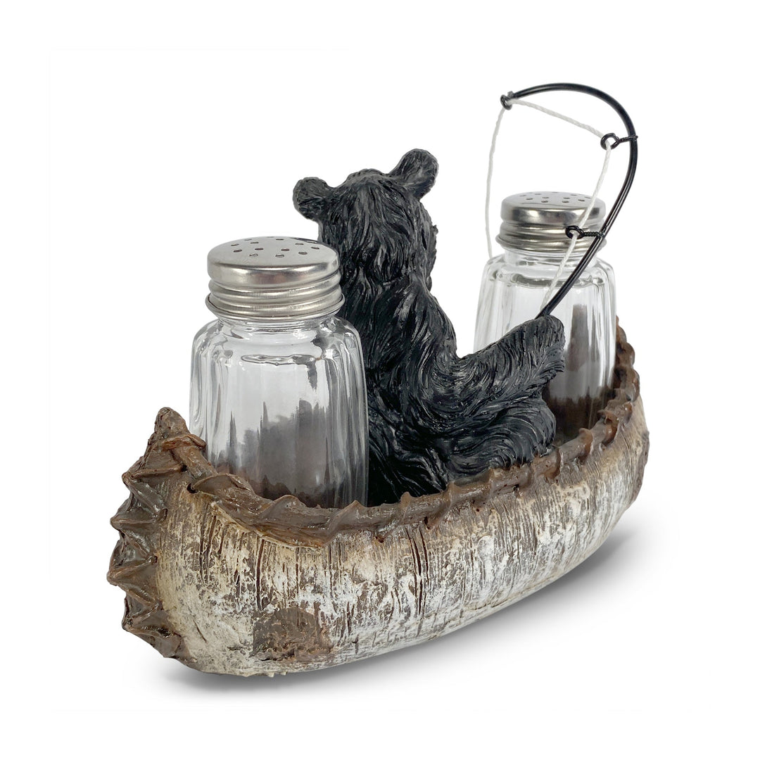 Salt And Pepper Shakers Fishing Bear Poly Resin And Glass Matching Set