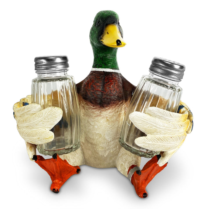Salt And Pepper Shakers Mallard Duck Poly Resin And Glass Matching Set