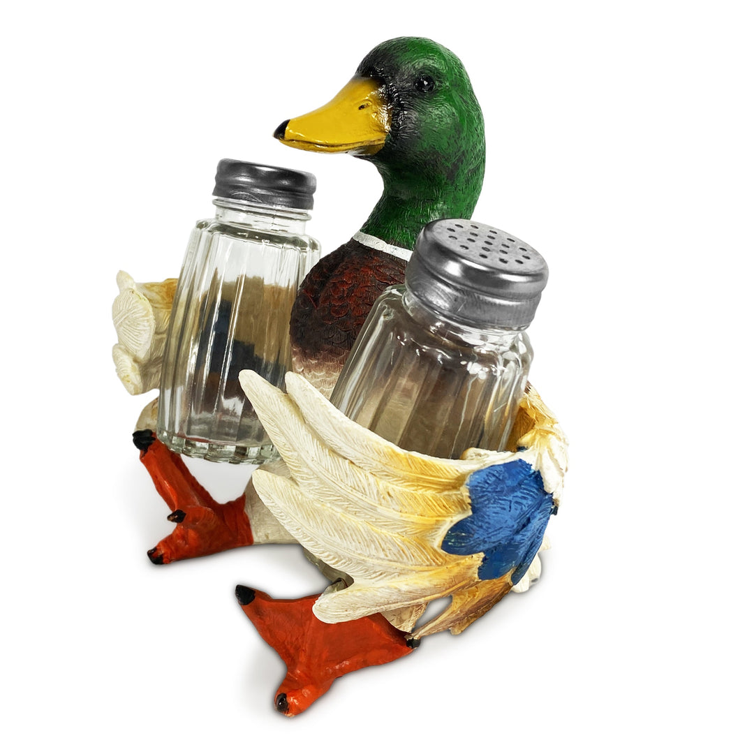 Salt And Pepper Shakers Mallard Duck Poly Resin And Glass Matching Set