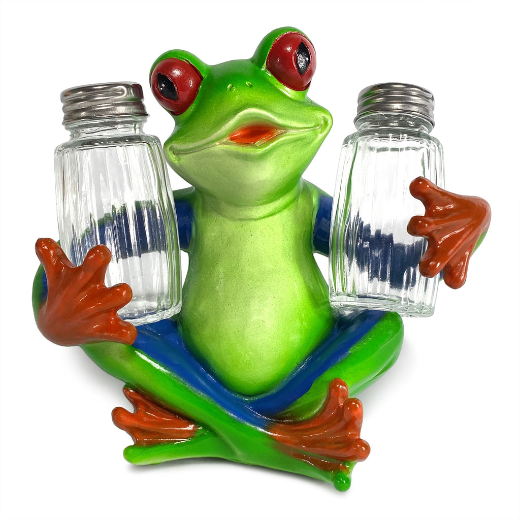 Salt And Pepper Shakers Tree Frog Poly Resin And Glass Matching Set