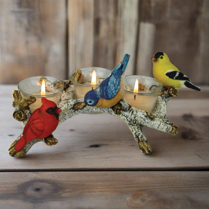 Candle Holder Birch With Birds 3 Piece