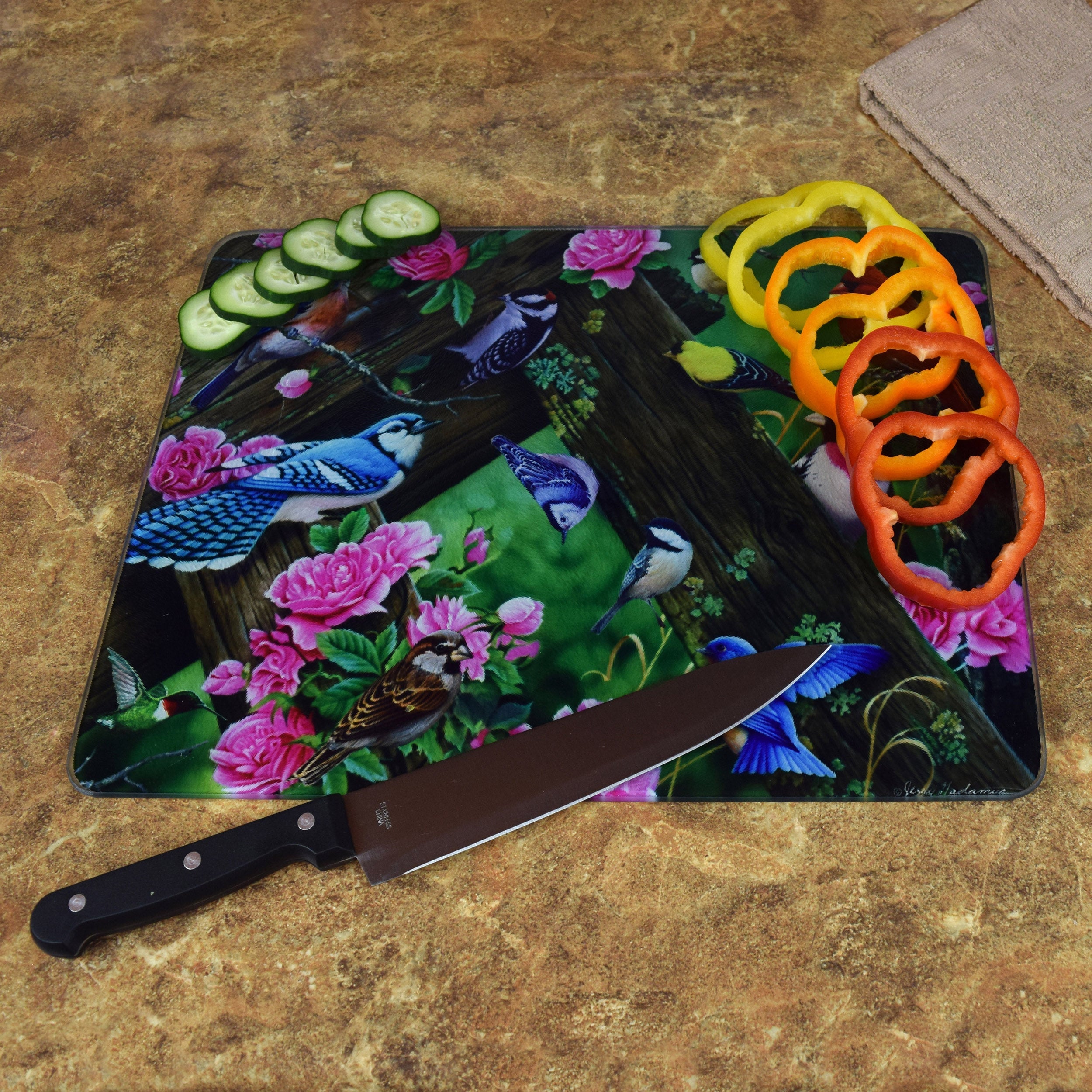 Junglebird Glass Cutting Board