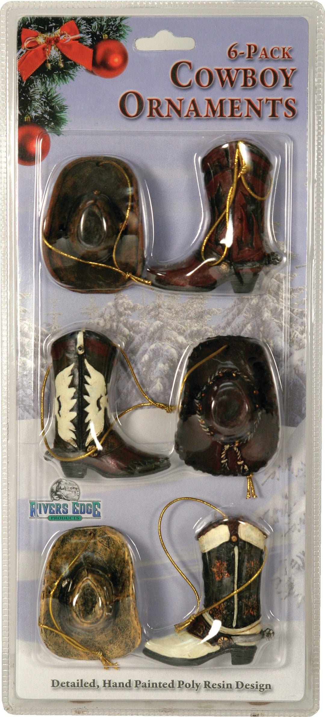 Christmas Ornaments 6 Pack Western Cowboy