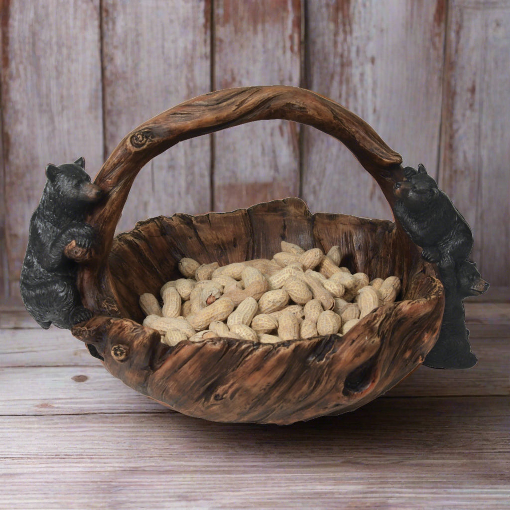 Decorative Bear Basket Synthetic Wood Accent Candy Dish