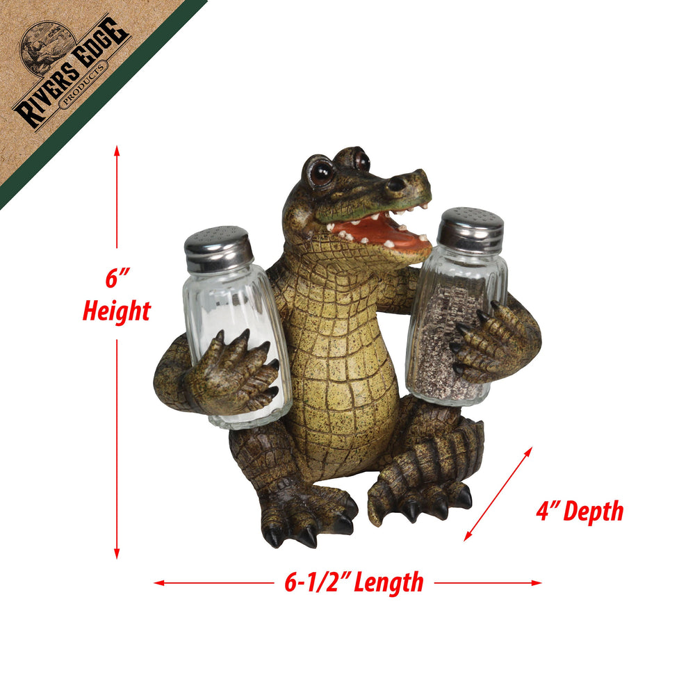 Salt And Pepper Shakers Alligator Poly Resin And Glass Matching Set