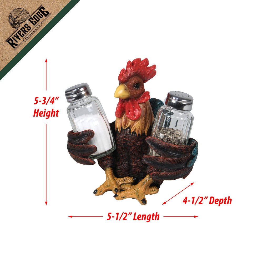 Salt And Pepper Shakers Rooster Poly Resin And Glass Matching Set