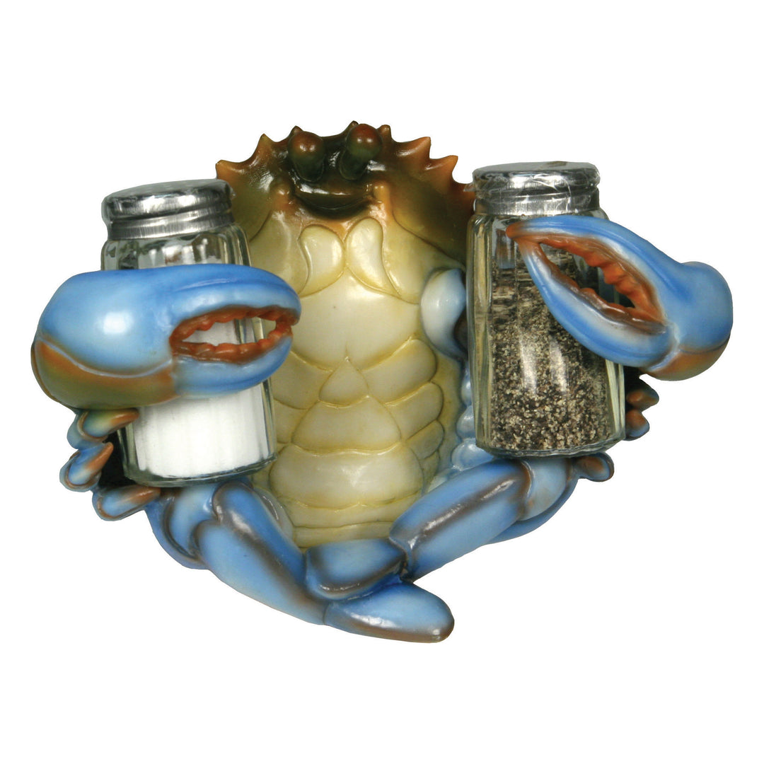 Salt And Pepper Shakers Blue Crab Poly Resin And Glass Matching Set